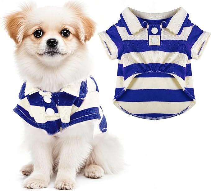 Dog Shirt Polo Shirt Striped Collar Puppy Clothes Summer Button Up Pet Clothes for Small Medium Dogs Cats for Boy Girl Pets (Royal Blue, XX-Large)