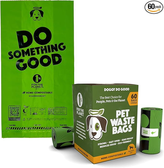 Doggy Do Good Landfill-Friendly Poop Bags | Dog Waste Bags Made with 50% Recycled Plastic + 15% Biobased Material | Unscented, Thick, Leak-Proof, Easy Open | Standard Size | 60 Count