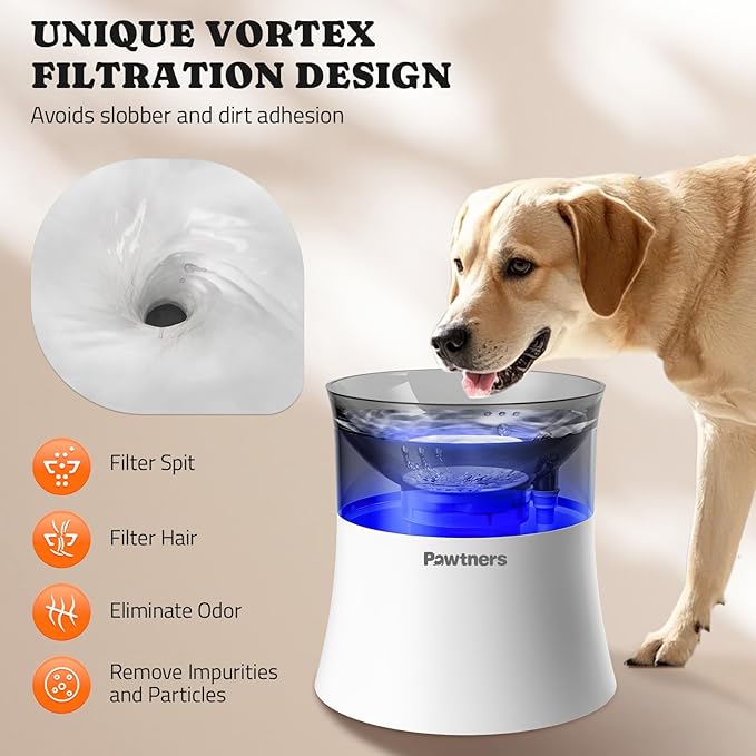 Pawtners Dog Water Fountain with Vortex Filter,1 Gal/3.5L Elevated Dog Water Bowl for Large Dogs Inside,Automatic Pet Fountain, Deep Drinking Area and Quiet Pump,10" H