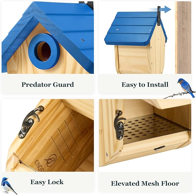 Kingsyard Wooden Bird House with Prdator Guard, Bird Nesting for Bluebird Wren Chickadee, Pine Cone Inspired Nest Box for Outdoor, Royal Blue