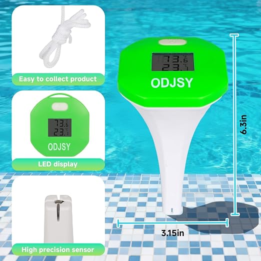 2026 Newly Wireless Pool Thermometer, Digital Water Temperature Tester with LCD Display for Swimming Pools, Spas, Hot Tubs & Aquariums (Green)