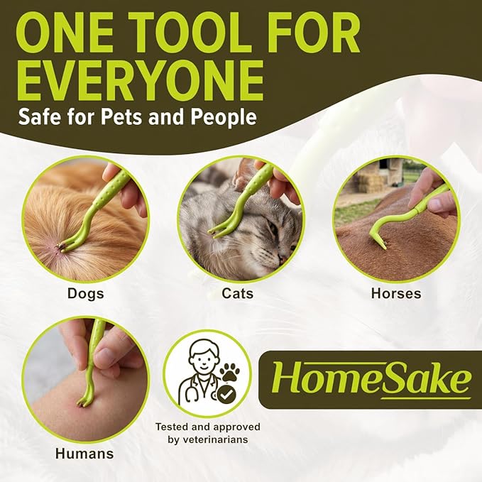 Homesake Tick Remover Tool for Dogs, Cats & Humans, 3 Pack Tick Removal Kit + Identification Card & Keychain Hole, Safely Removes Entire Tick Head & Body, Easy Portable Tool for Pets & First Aid Kits