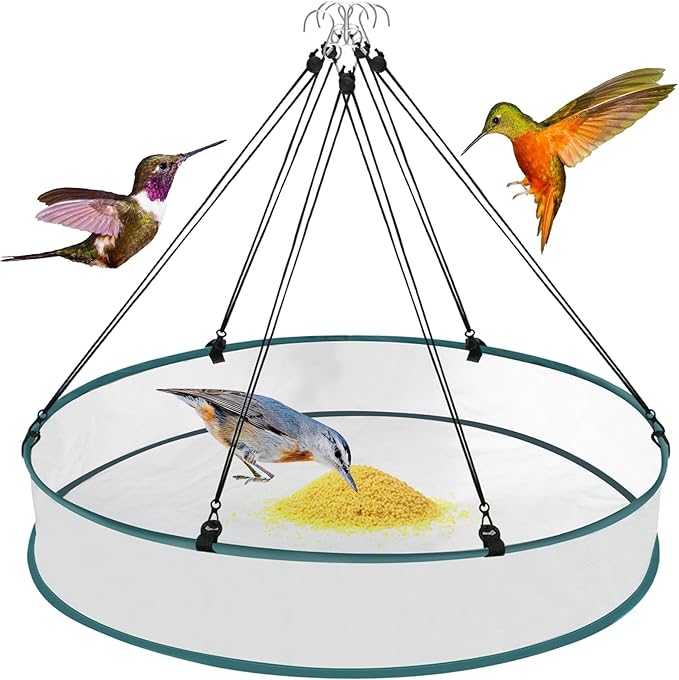 Bird Seed Catcher Tray for Hanging Bird Feeder Platform, 18 Inch Large Birds Feeder Trays with Adjustable Hanging Hoop for Outdoor Garden Lawn (18 inch-1 Pcs)