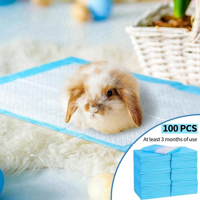 Rabbit Pee Pads Disposable Cage Liners Absorbent Leak-Proof Diaper Mat Small Animal Toilet Potty Training for Squirrel Guinea Pig Ferret Hedgehog Hamster Chinchilla Puppy (100PC, Blue)