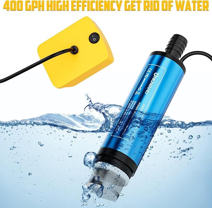 Uniqwamo Cordless Submersible Water Pump Compatible for Dewalt 20V Battery | 400GPH Portable Transfer Water Pump for Camping Tub Garden RV Pond Draining Job Sites(No Battery)