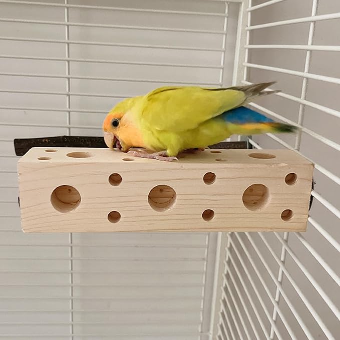 Bird Wooden Block Chewing & Foraging Training Toys for Small Animals - Shredding & Biting Wooden Bird Cage Accessories & Teething Toys for Lovebirds, Parakeets & Cockatiels