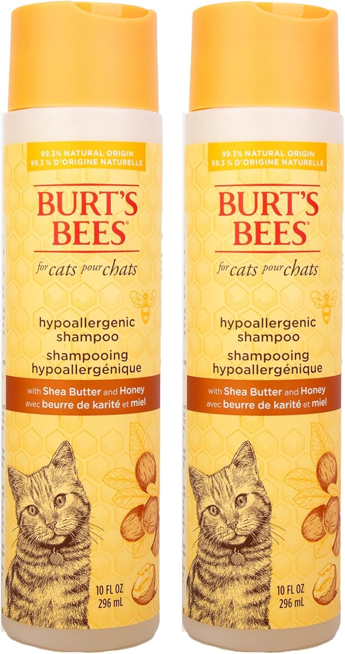 BURT'S BEES FOR PETS Hypoallergenic Cat Shampoo with Shea Butter and Honey, Gentle Formula for Indoor Cats with Dry or Sensitive Skin, pH Balanced, Fragrance-Free, 10 Fl Oz - 2 Pack