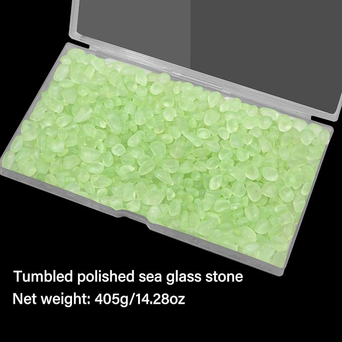 QEQEKAKA Sea Glass Stones for Crafts 1LB Fluorescent Green Gemstone Bulk | Small Glass Stones for Beaching Wedding DIY Decor Aquarium Turtle Tank Vase Filler (405g/14.28oz)
