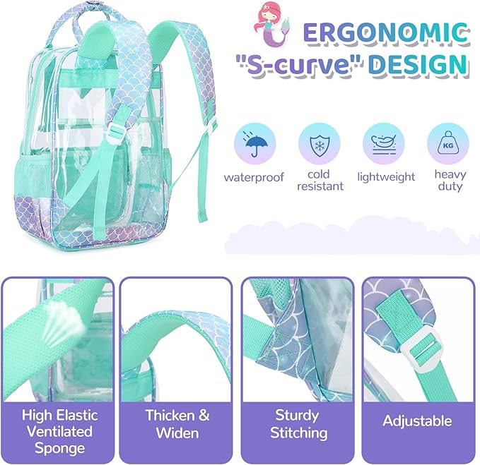 MOONBABY Small Clear Backpack for School Transparent Bookbag for Kids Heavy Duty PVC See Through Backpack Stadium Approved