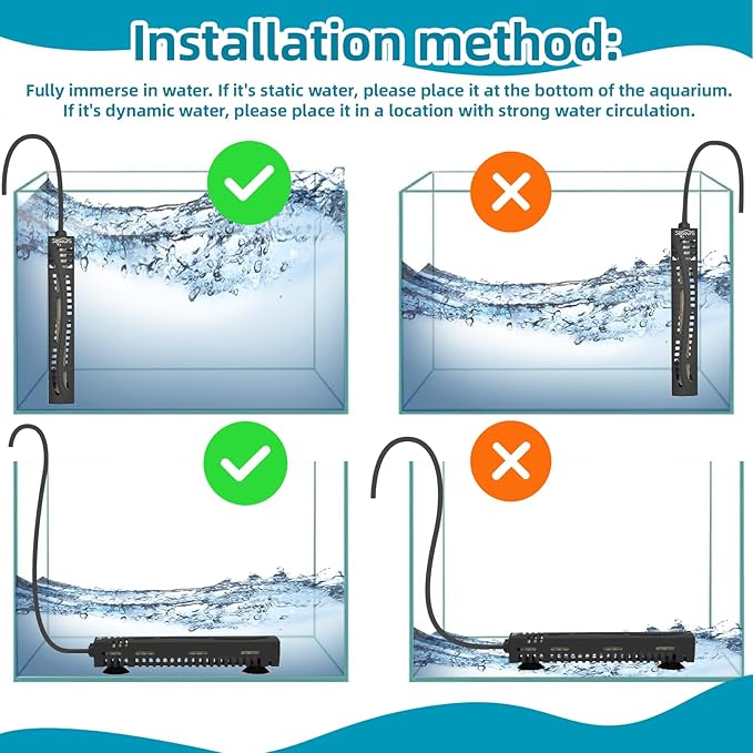 SEAOURA Small Aquarium Heater, 25W Mini Turtle and Betta Fish Tank Heater 1-6 Gallon Tank, Adjustable Submersible Aquarium Heater with External Controller for Freshwater and Saltwater