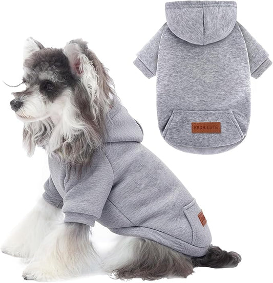 2 Pack Dog Hoodie Warm Hood Dog Sweater Cold Weather Small Dogs Sweatshirt Comfort Pet Clothes for Small Medium Dogs with Pockets (Grey, S (Back: 9.45",Chest: 14.9", 3.5-5.8lbs))