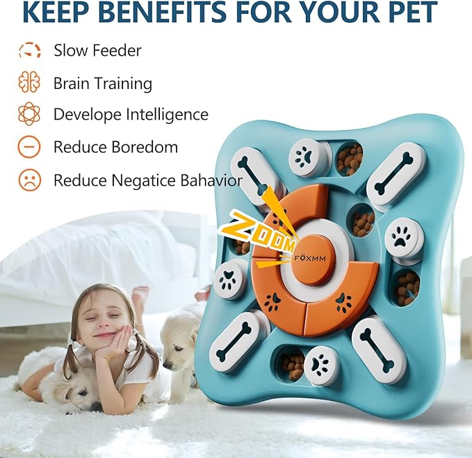 FOXMM Interactive Dog Treat Puzzle Toys for IQ Training & Mental Stimulating,Fun Slow Feeder,Large Medium Small Dogs Enrichment Toys with Squeak Design