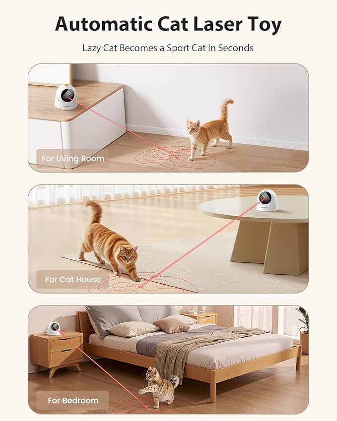 ROJECO Auto Laser Cat Toy - Random Motion Track, Magnetic 360° Base, Run Quiet,Rechargeable with 1000mAh Battery, Auto Sleep & 3 Speed Modes, Safe for Cats,Interactive Cat Gifts Toys for Bored Indoor