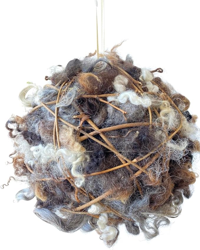 Deluxe Refillable Wild Bird Nesting Ball - Natural Wool Nesting Material Dispenser - Birder Garden Decor Gift