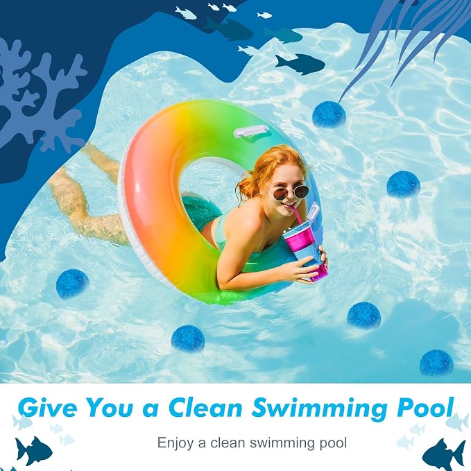Zubebe 7.7 lbs Pool Filter Media Balls Fiber Filter Media for Swimming Pool Sand Filters and Bath Center Bathtubs Spas Aquarium Grime Cleaning Scum (Blue)