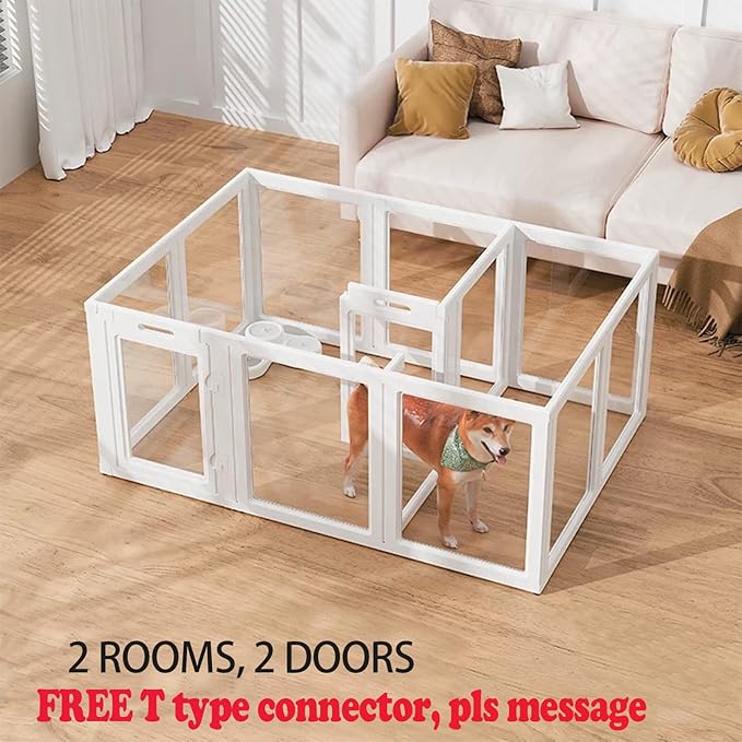 Clear Acrylic Dog Playpen Transparent Dog Playpen Indoor, Easy Assemble Clear Pet Pen for Puppy Bunny Cat Pig, Sturdy & Easy Cleaning Plastic Dog Puppy Fence