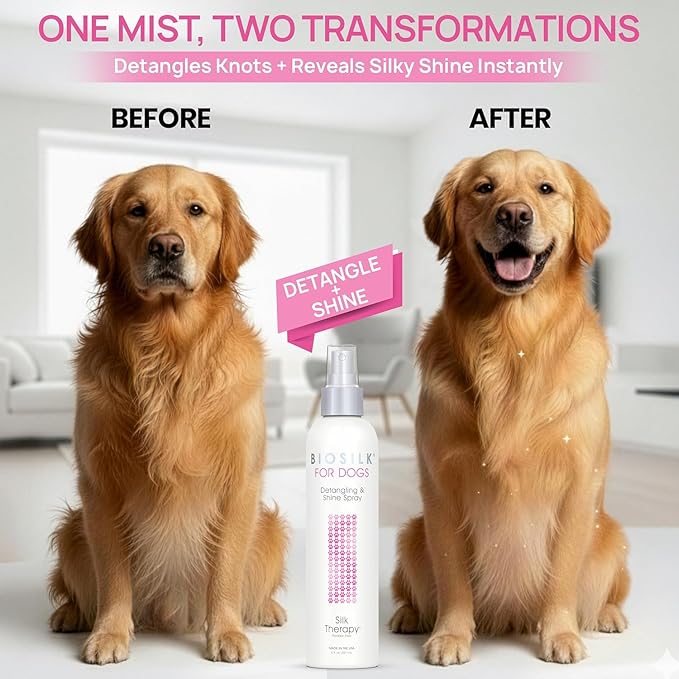 BioSilk for Dogs Silk Therapy Detangling and Shine Protecting Spray, pH Balanced Leave-in Mist with Silk and Vitamins for Dematting, Paraben-Free, All Coats and Breeds, 8 Fl Oz - 6 Pack