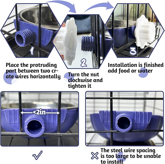 Fhiny Crate Dog Bowl, Removable Stainless Steel Pet Cage Bowl Hanging Food & Water Feeder Coop Cup for Cat, Puppy, Ferret, Birds, Guinea Pigs 2 Pack