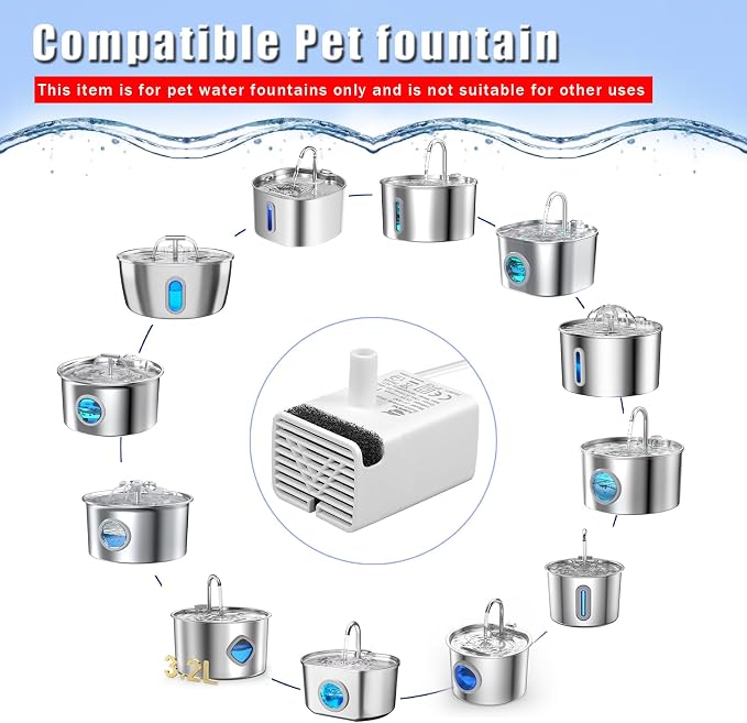Cat Water Fountain Pump Replacement JY-830 Submersible Motor | Cat Fountain Pump Replacement,Fountains Pump for Stainless Steel Cat Dispenser,Ultra Quiet Dog Drinking Fountain Pump