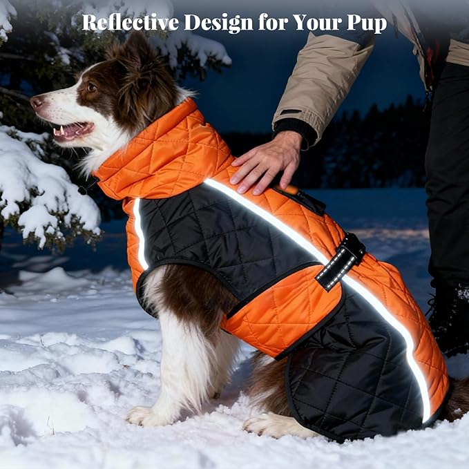 Dog Coat Dogs Jacket Waterproof Reflective Adjustable Dog-Winter Coats for Small/Medium/Large Dogs Dachshund Coat-(Orange, Small)