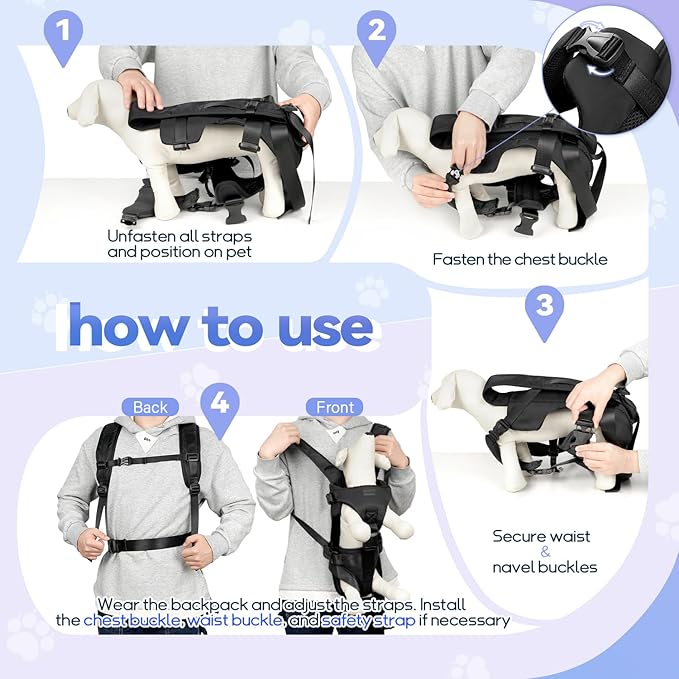 YUDODO 6-11lbs Front Pet Carrier Backpack for Small Dogs and Cats, Secure and Breathable Mesh Travel Dog Carrier with Safety Belt, Ergonomic Support, Adjustable for Walking, Hiking (Black-Pro S)