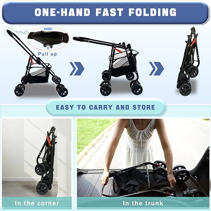 4 Wheels Pet Stroller 4 in 1 Pet Stroller with Detachable Carrier for Small & Medium Dogs Cats up to 55 lbs Easy-Folding Travel Dog Wagon with Car Seat Breathable Mesh,White Cartoon