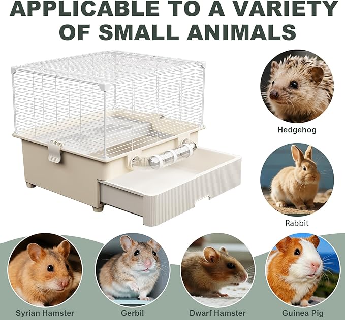 Oneluck 2 Tiers Large Hamster Cages with Accessories,Drawer-Style for Easy Cleaning,Small Animal Habitats for Syrian Hamster,Gerbil, Mice(White)