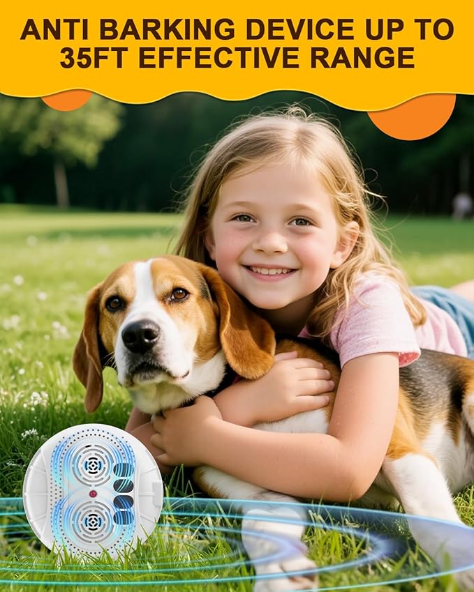 Anti Barking Device for Dogs, Rechargeable Ultrasonic Bark Box with 3 Adjustable Modes, Safe 35FT Dog Bark Deterrent Device & Dog Barking Silencer for Indoor and Outdoor Use (White)