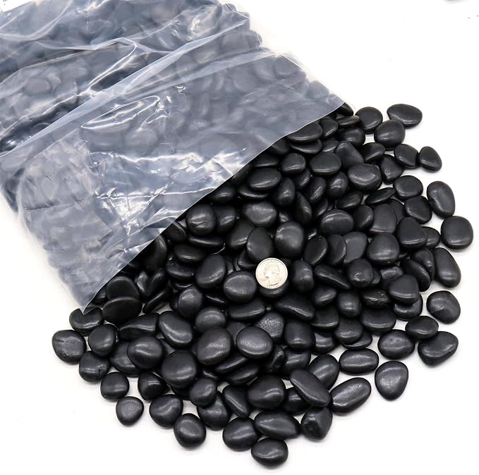 Black Polished Rocks for Plants, Decorative Pebbles, 0.5-1 Inch, 2 lb