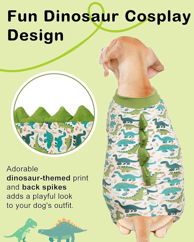 CuteBone Dinosaur Costume Dog Pajamas, Stretchy Spandex Crystal Velvet Sleepwear Coat for Small Dogs, Soft & Warm Pet Outfit Clothes for Cold Weather, Cozy Pullover Design COSP05XXL