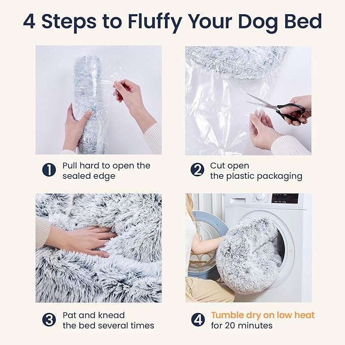 JOLLYVOGUE Small Dog Bed, Calming Dog Beds for Small Dogs & Indoor Cats - 20 Inches Donut Washable Cat Bed for Kittens & Puppies, Round Fluffy Plush Faux Fur Pet Beds(Smoke Grey)