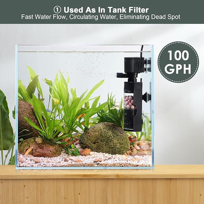 hygger Quiet Electric Aquarium Sponge Filter 10-40 Gallon Fish Tank Filter with Bio Balls Airtubing, Submersible Aquarium in-Tank Power Filter 7W 100 GPH
