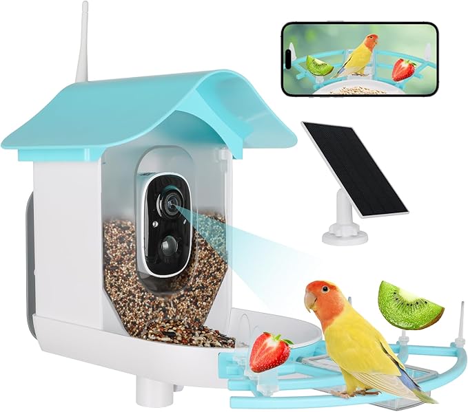 Bird Feeder with Camera, AI Identify Birds Species, Smart Bird Feeder with Camera Solar Powered, Auto 2K HD Video in Backyard, Ideal Gift for Family and Birds Lovers