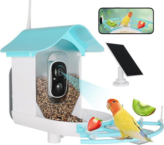 Bird Feeder with Camera, AI Identify Birds Species, Smart Bird Feeder with Camera Solar Powered, Auto 2K HD Video in Backyard, Ideal Gift for Family and Birds Lovers