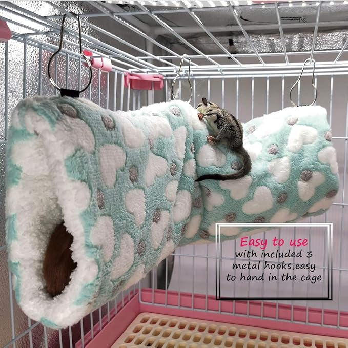 LEFTSTARER Guinea Pig Accessories Tunnel Sugar Glider Cage Accessories Hamster Rat Toys Ferret Hammock Hanging Tunnel for Small Animals （Heart-Green）