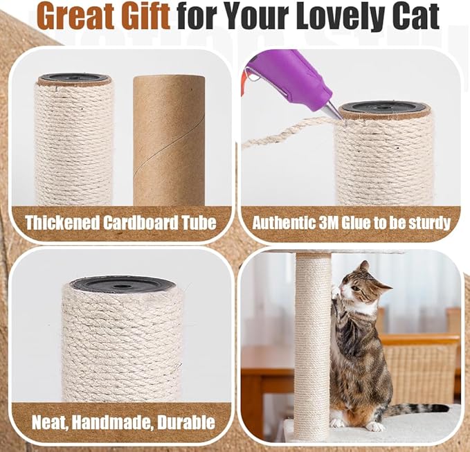 OSPNIEEK Cat Scratching Post Replacement with M8 Screws, 2 Pack 15.7“ Natural Sisal Rope Cats Tree Scratcher Refill, DIY Hemp Scratch Pole Part for Indoor Kitten Tower Refurbishment Accessories Spare