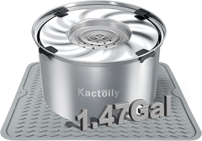 kactoily 1.47 Gal Stainless Steel Dog Water Bowl, 24 Cups Large No Spill Dog Bowl with Non-Slip Mats, Splash Proof Slow Water Drinking for Messy Drinkers