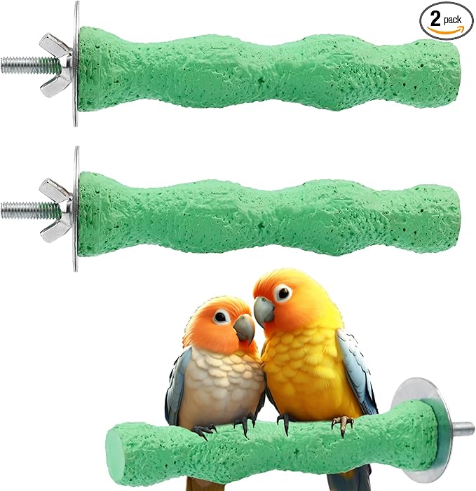 2pcs Bird Beak Grinding Stone, Anti-Slip Parakeet Nail Trimming Stick Resin Beak Grinder Stone Perches Washable Claw Trimmer Stand for Parrot Budgie Cockatiel Cage Accessories