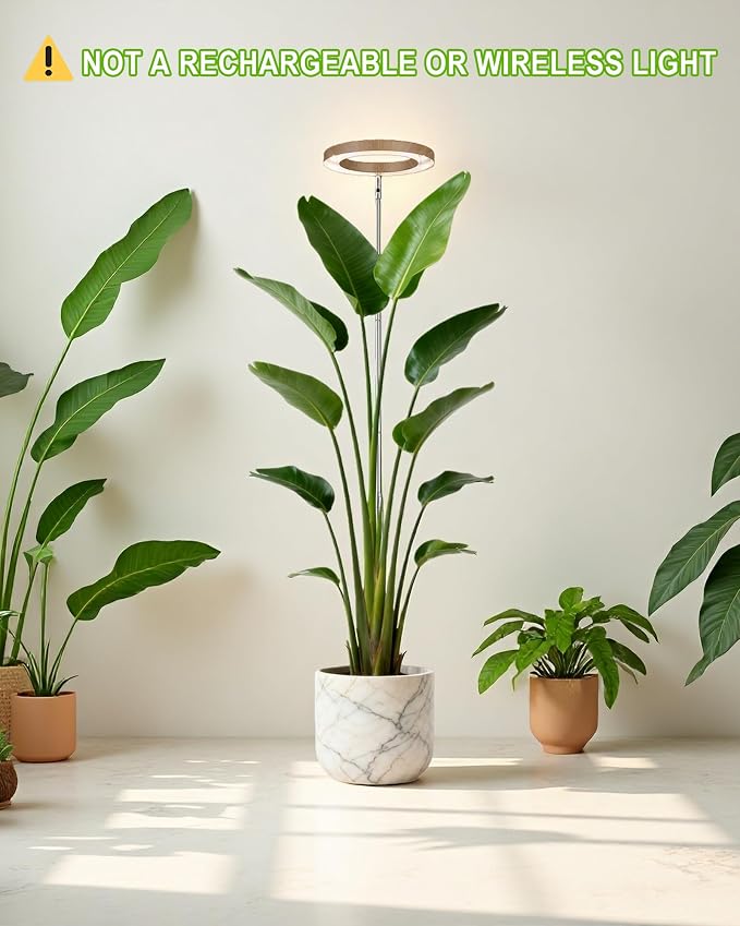 Plant Grow Light,LED Growing Light Full Spectrum for Indoor Plants,Aluminum Coffee Wood Grain Plant Lights,Height Adjustable, Automatic Timer, 5V Low Safe Voltage