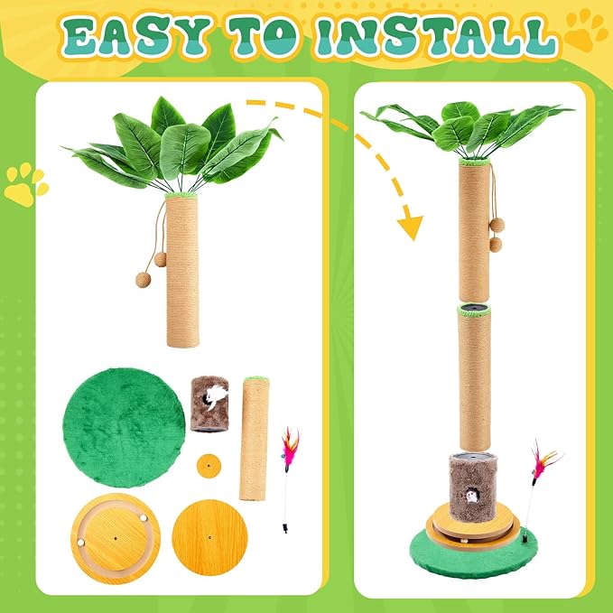 Nuanchu 45in Tall Cat Scratching Post for Indoor Cats Adults, Scratcher Tree Tower with Sisal Rope, Large Cats Scratching Posts with Hanging Ball for Kittens and Medium Large Pet