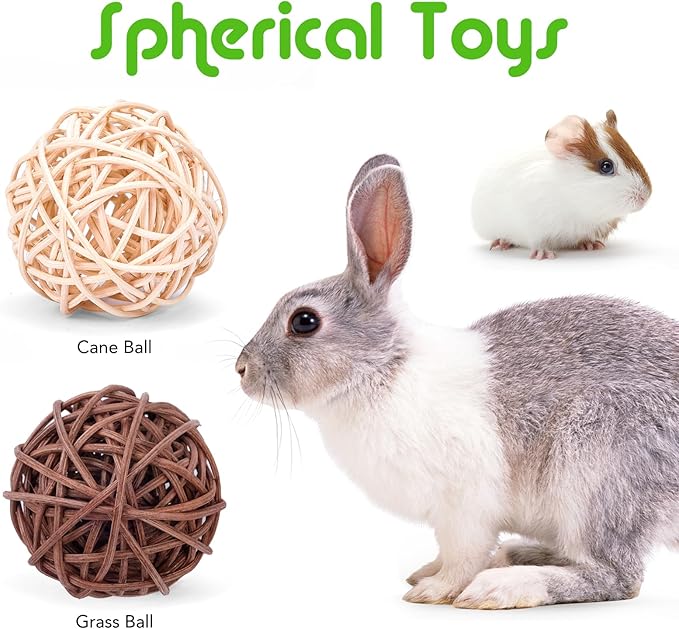 VESPRO Bunny Teys for Rabbits Hamster/Guinea Pig Toys Natural Timothy Hay Sticks chew Treats and Balls for Rabbit, Bunny, chinehila, Guirea Pig, Hamster, Rabbit Teeth Care