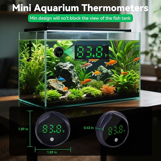 Removable Aquarium Water Thermometer with Touch Screen Digital Fish Tank Thermometer LED Display ±1℉/0.5℃, Fish Tank Accessories for Betta, Axolotl, Shrimp, Turtle, Reptile and Aquatic (Dark Blue)