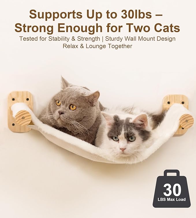 Cat Wall Hammock Set of 3, Wall Shelves with 1 Floating Fabric Hammock, 2 Cat Ladders with 4 Steps Each, Wall Mounted Bed Furniture & Climber for Large Cats