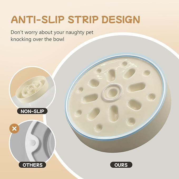 Havniva Ceramic 0.9 Cup Raised Slow Feeder Dog Bowl Set, Elevated 6.1inch Water Bowl and 6.1inch Slow Dish with Wooden Stand for Small Dogs (2 x Light Yellow+ Stand)