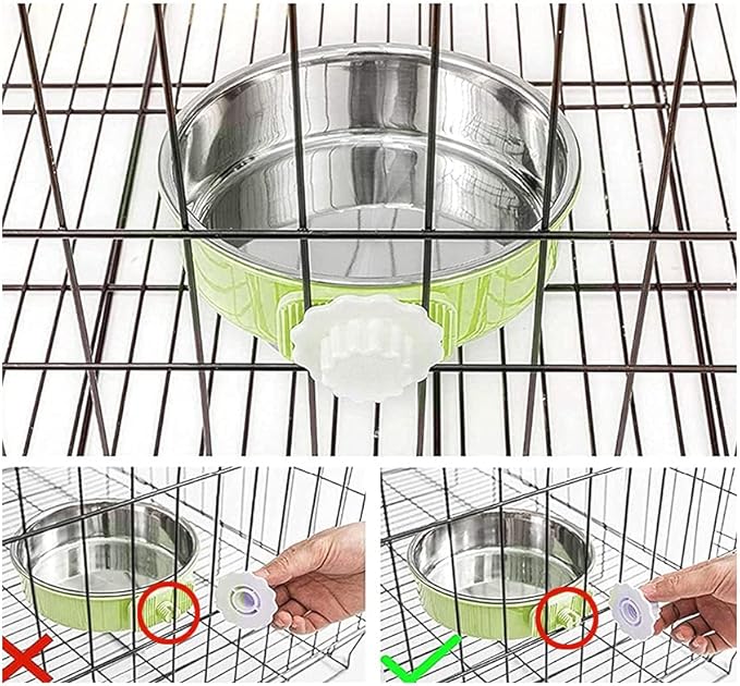 Crate Dog Bowl,Removable Stainless Steel Water Food Feeder Bowls Crate Coop Cup,Pet Cage Bowls with Bolt Holder for Cat, Puppy, Birds, Rats, Rabbits Small Animals ((Blue+Green) Round, Samll)