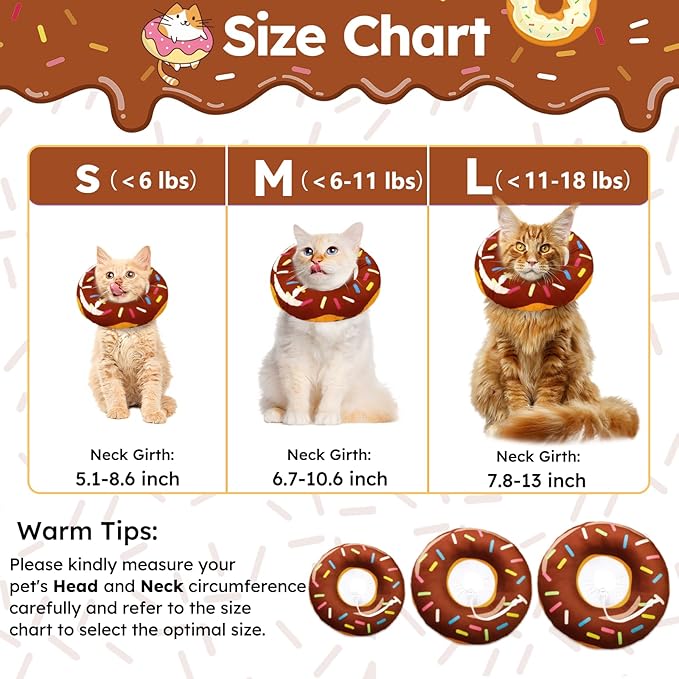 Hpetppy Cat Cone Collar Soft, Cat Recovery Collar for Wound Healing Cute Donut Adjustable Kittens Cones to Stop Licking Comfortable Lightweight Neck Elizabethan Collars for Cats Kittens After Surgery