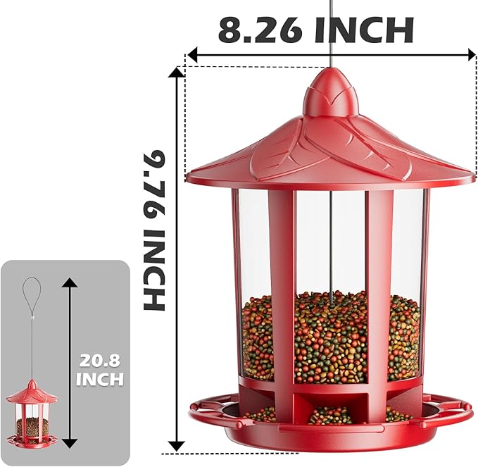 Birdream 2 Pack Bird Feeders for Outdoor Hanging, Assembly Required, 1-Min Easy Setup, Charming Castle Design, Attracting Cardinals Chickadees Goldfinches & Sparrows - Red