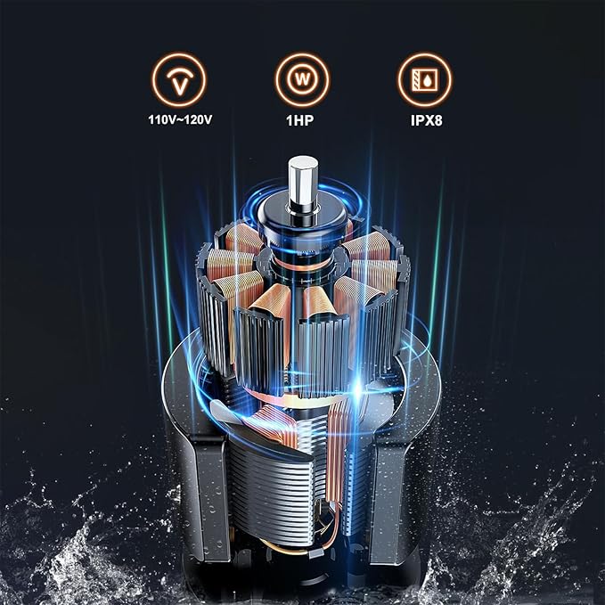 Sump Pump Submersible 1HP 3700GPH Utility Water Pump Portable Transfer Electric Water Sump Pumps with 8 Accessories for Swimming Pool Draining Hot Tub Pond Basement