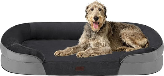 Dwanton Orthopedic Dog Bed for Extra Extra Large Dogs with Gel Memory Foam, Waterproof Dog Sofa, Washable Pet Bed with Four Sided Bolster Cushion, Removable Cover & Non-Slip Bottom, 53", Dark Grey