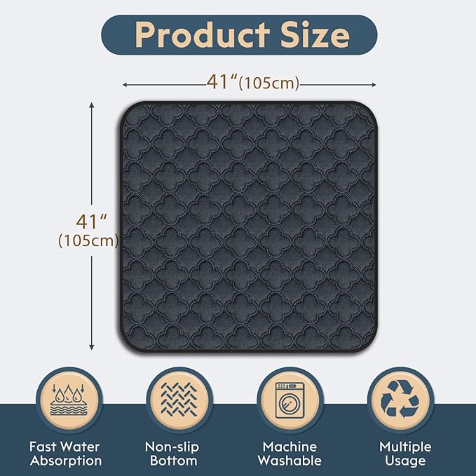 FunFurry Washable Pee Pads - 2 Pack Reusable, Waterproof, Super Absorbent Dog Training Pads with Non-Slip Backing (Dark Grey, 41" X 41")